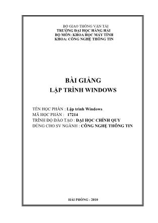 Bài giảng Lập trình windows