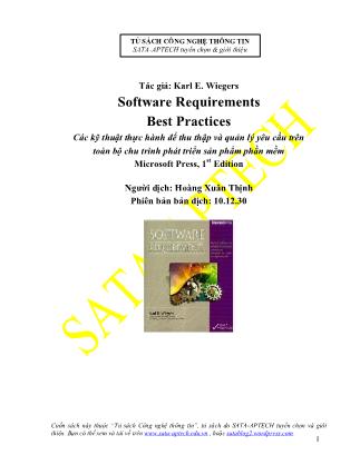 Các kỹ thuật thực hành để thu thập và quản lý yêu cầu trên toàn bộ chu trình phát triển sản phẩm phần mềm Microsoft Press, 1st Edition