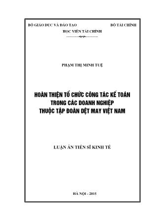 Luận án Hoàn thiện tổ chức công tác kế toán trong các doanh nghiệp thuộc tập đoàn dệt may Việt Nam