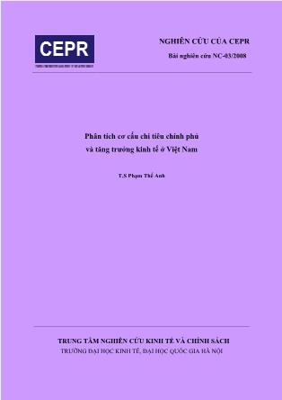 Nghiên cứu của CEPR - Phân tích cơ cấu chi tiêu chính phủ và tăng trưởng kinh tế ở Việt Nam