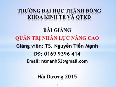 Bài giảng Quản trị nhân lực nâng cao