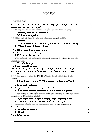 Đề tài Nâng cao hiệu quả sử dụng tài sản ngắn hạn tại Công ty TNHH Nhà nước Một thành viên Công trình Viettel
