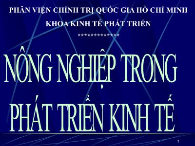 Kinh tế phát triển - Nông nghiệp trong phát triển kinh tế