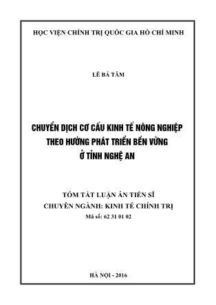 Luận án Chuyển dịch cơ cấu kinh tế nông nghiệp theo hướng phát triển bền vững tại tỉnh Nghệ An