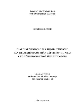 Luận án Giải pháp nâng cao giá trị gia tăng cho sản phẩm khóm góp phần cải thiện thu nhập cho nông hộ nghèo ở tỉnh Tiền Giang