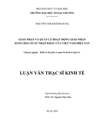 Luận văn Giao nhận và quản lý hoạt động giao nhận hàng hóa xuất nhập khẩu của Việt Nam hiện nay