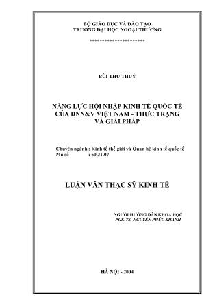 Luận văn Năng lực hội nhập kinh tế quốc tế của doanh nghiệp nhỏ và vừa Việt Nam - Thực trạng và giải pháp