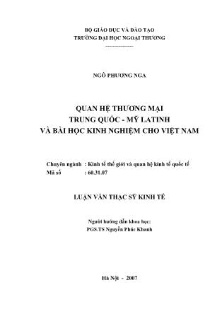 Luận văn Quan hệ thương mại Trung quốc - Mỹ Latinh và bài học kinh nghiệm cho Việt Nam