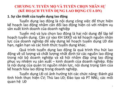 Quản trị kinh doanh - Chương V: Tuyển mộ và tuyển chọn nhân sự