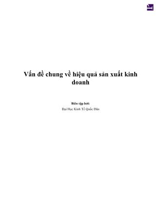 Quản trị kinh doanh - Vấn đề chung về hiệu quả sản xuất kinh doanh