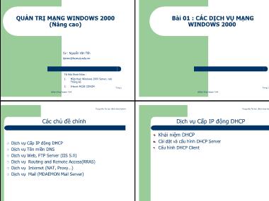 Quản trị mạng windows 2000 (nâng cao) - Bài 01: Các dịch vụ mạng windows 2000