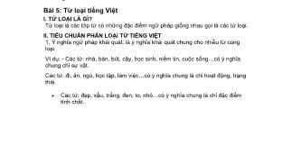 Tiếng Việt -  Bài 5: Từ loại Tiếng Việt