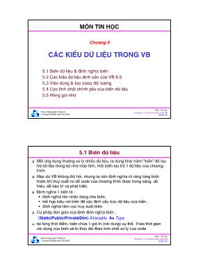 Tin học - Chương 5: Các kiểu dữ liệu trong VB