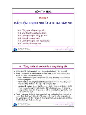 Tin học - Chương 6: Các lệnh định nghĩa và khai báo VB