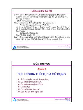 Tin học - Lệnh gọi thủ tục (tt)