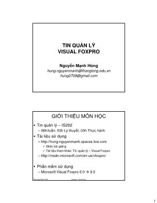 Tin quản lý Visual Foxpro - Bài 1: Tổng quan về hệ quản trị CSDL Visual Foxpro