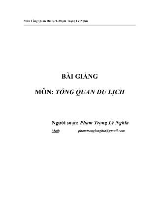 Bài giảng Môn học Tổng quan du lịch