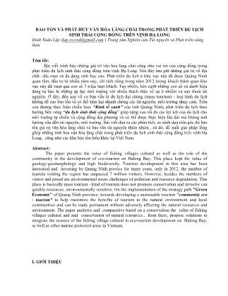 Bảo tồn và phát huy văn hóa làng chài trong phát triển du lịch sinh thái cộng đồng trên vịnh Hạ Long