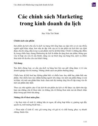 Các chính sách Marketing trong kinh doanh du lịch