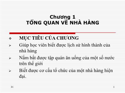 Điều hành nhà hàng - Chương 01: Tổng quan về nhà hàng