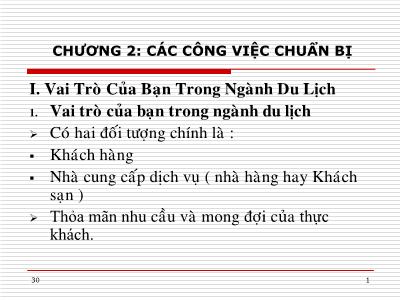 Điều hành nhà hàng - Chương 02: Các công việc chuẩn bị