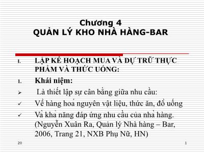 Điều hành nhà hàng - Chương 04: Quản lý kho nhà hàng - Bar