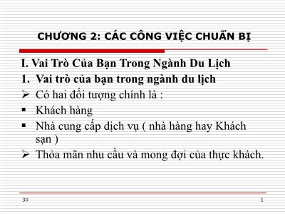 Điều hành nhà hàng - Chương 2: Các công việc chuẩn bị