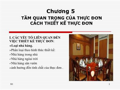 Điều hành nhà hàng - Chương 5: Tầm quan trọng của thực đơn cách thiết kế thực đơn (tt)