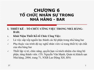 Điều hành nhà hàng - Chương 6: Tổ chức nhân sự trong nhà hàng - Bar