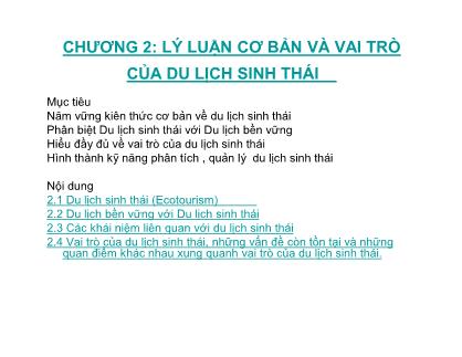 Du lịch sinh thái - Ecotourism - Chương 2: Lý luận cơ bản và vai trò của du lịch sinh thái