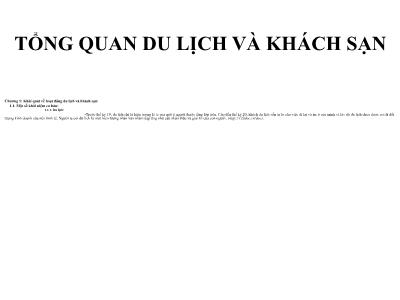 Du lịch và khách sạn - Chương 1: Khái quát về hoạt động du lịch và khách sạn