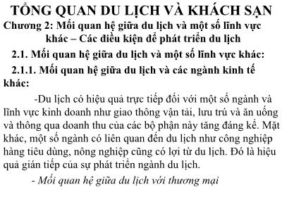 Du lịch và khách sạn - Chương 2: Mối quan hệ giữa du lịch và một số lĩnh vực khác – Các điều kiện để phát triển du lịch