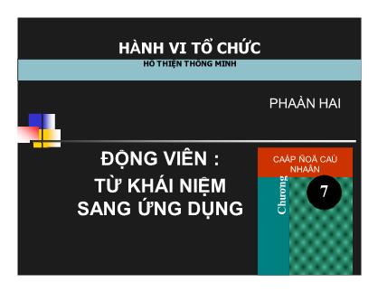 Hoàn thiện tổ chức - Động viên: Từ khái niệm sang ứng dụng