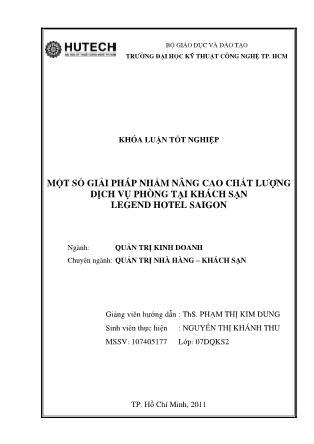 Khóa luận Một số giải pháp nhằm nâng cao chất lượng dịch vụ phòng tại khách sạn Legend hotel saigon