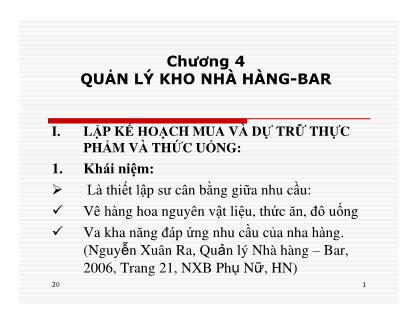 Kinh doanh lữ hành - Chương 4: Quản lý kho nhà hàng - Bar