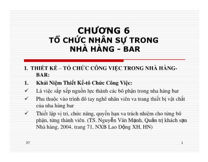 Kinh doanh lữ hành - Chương 6: Tổ chức nhân sự trong nhà hàng - Bar