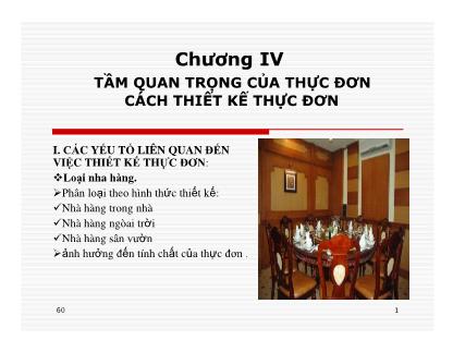 Kinh doanh lữ hành - Chương IV: Tầm quan trọng của thực đơn cách thiết kế thực đơn