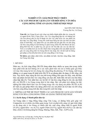 Nghiên cứu giải pháp phát triển các sản phẩm du lịch gắn với đời sống văn hóa cộng đồng tỉnh An Giang thời kì hội nhập