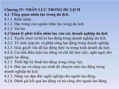 Quản trị kinh doanh - Chương IV: Nhân lực trong du lịch