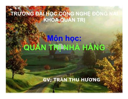 Quản trị nhà hàng - Giới thiệu môn học quản trị nhà hàng