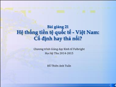 Ngân hàng tín dụng - Hệ thống tiền tệ quốc tế Việt Nam: Cố định hay thả nổi