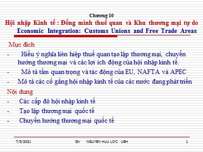 Thương mại quốc tế - Chương 10: Hội nhập Kinh tế: Đồng minh thuế quan và Khu thương mại tự do