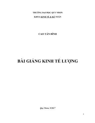 Bài giảng Kinh tế lượng - Cao Tấn Bình