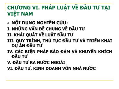 Bài giảng Luật kinh tế - Chương VI: Pháp luật về đầu tư tại Việt Nam
