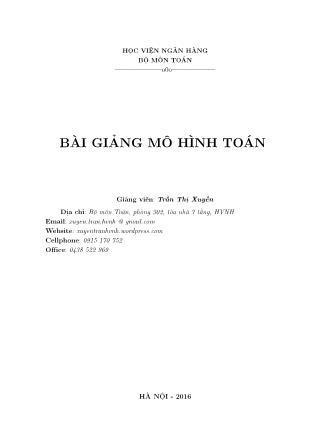 Bài giảng Mô hình Toán - Trần Thị Xuyến