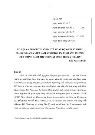 Cơ hội và thách thức đối với hoạt động xuất khẩu hàng hóa của Việt Nam sang Hoa Kỳ dưới ảnh hưởng của chính sách thương mại quốc tế của Hoa Kỳ