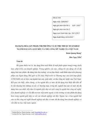 Đa dạng hóa sản phẩm, thị trường và sự phụ thuộc xuất khẩu ngành hải sản, giầy dép, và thủ công mỹ nghệ của Việt Nam