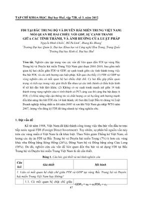 FDI tại Bắc Trung Bộ và Duyên hải miền Trung Việt Nam: Mối quan hệ hai chiều với GDP, sự cạnh tranh giữa các tỉnh thành, và ảnh hưởng của luật pháp