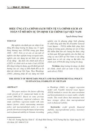 Hiệu ứng của chính sách tiền tệ và chính sách an toàn vĩ mô đến sự ổn định tài chính tại Việt Nam
