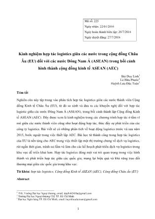 Kinh nghiệm hợp tác logistics giữa các nước trong cộng đồng Châu Âu (EU) đối với các nước Đông Nam Á (ASEAN) trong bối cảnh hình thành cộng đồng kinh tế ASEAN (AEC)